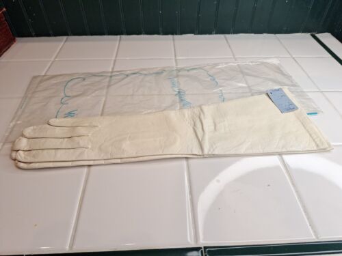 1950s Opera Gloves White Leather & Silk Lined Van Raalte Original Package & Tag