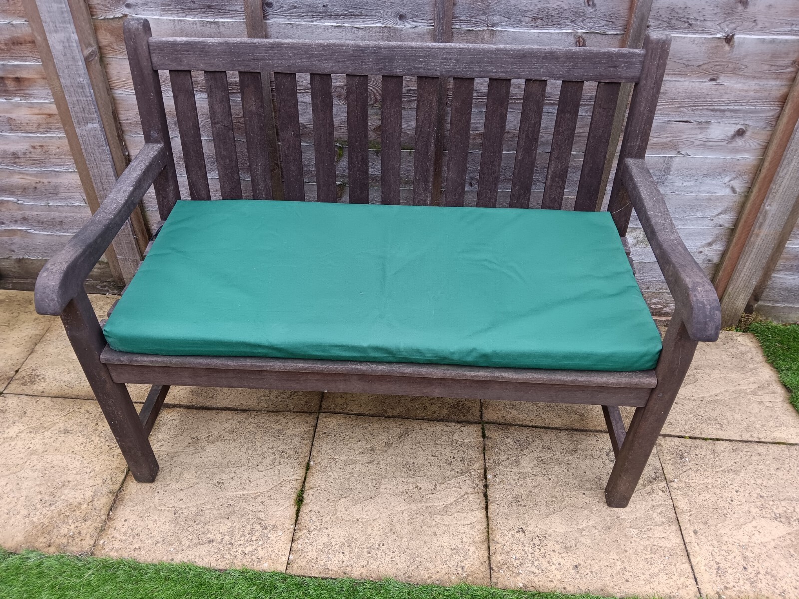 Heavy Solid Teak 4ft Garden Bench with Green Cushion eBay