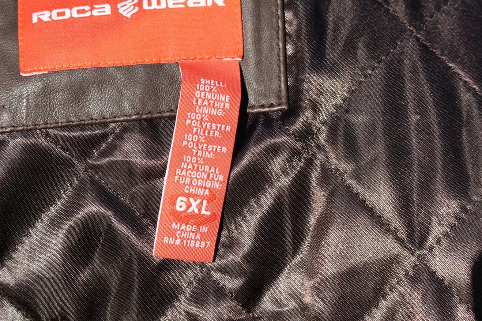 ROCAWEAR Men's Sz 6XL Brown Leather Logo Jacket Zip Off Hood MINT Poly Insulated - Image 4 of 4