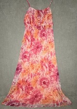 Tie Dye Maxi Dress XL 16-18 Pink Orange Boho Beach Lightweight Vacation Sundress