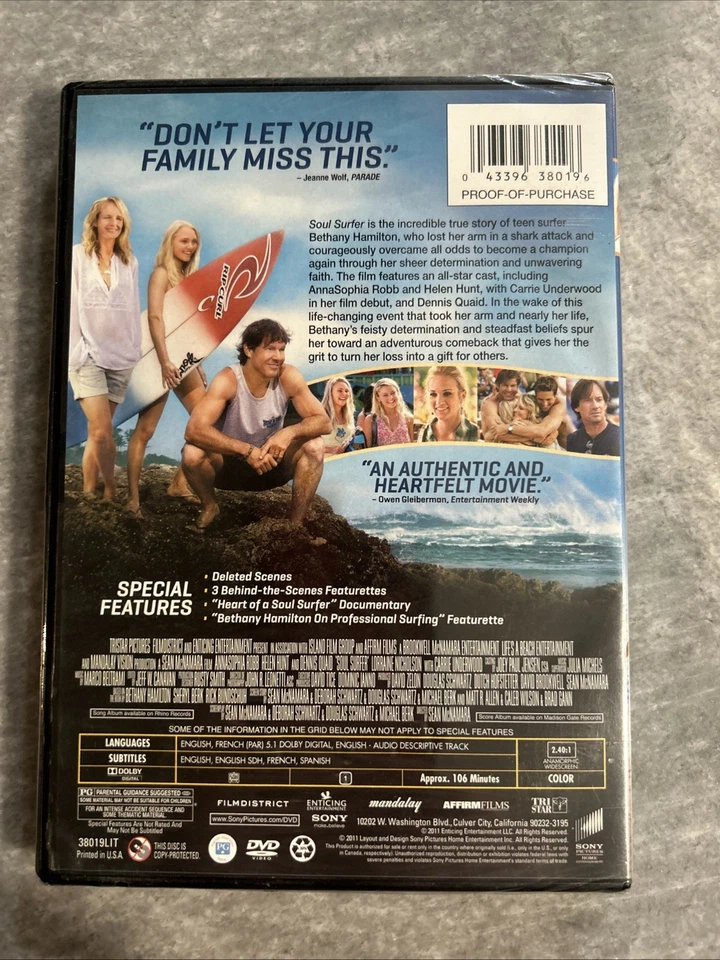 Soul Surfer (DVD, 2011) - Helen Hunt, Carrie Underwood - NEW / SEALED - Image 3 of 4