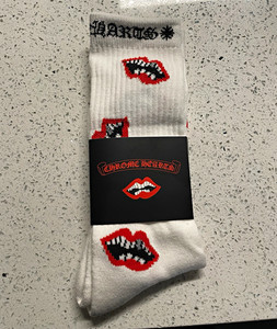 Chrome Hearts White Crew Socks Lips Logo Graphic Mid Calf Men's L 1 Pair
