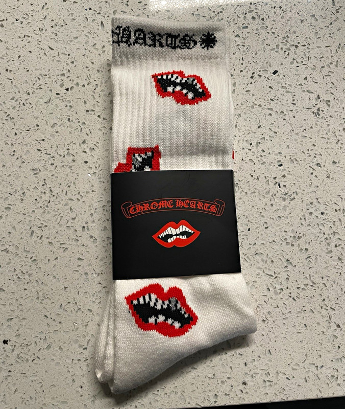 Chrome Hearts White Crew Socks Lips Logo Graphic Mid Calf Men's L 1 Pair