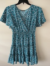 SHEIN Floral SATEEN Smocked Back PEASANT HIPPIE A-Line BABYDOLL DRESS M
