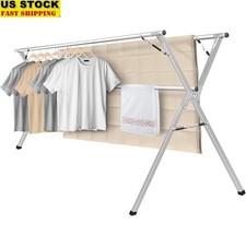 Foldable Stainless Steel Clothes Drying Rack Adjustable Heavy Duty Space Saving