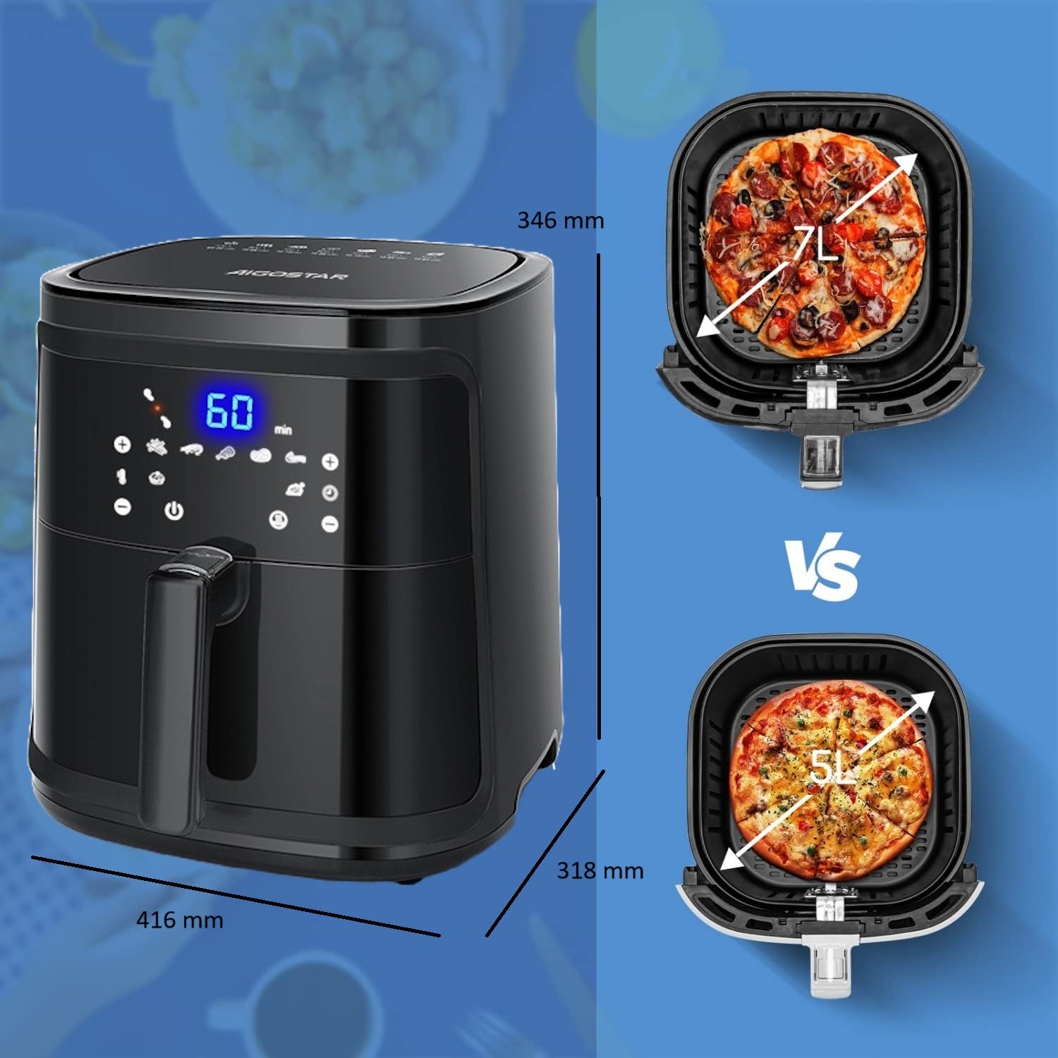 Aigostar Friggitrice ad Aria WiFi WB Smart 7L 1900W 7 Menù Touch Screen Nero foto 5