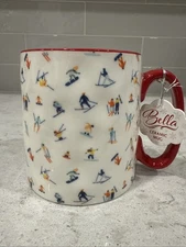 DITSY SNOW SKIERS Mug 10 Strawberry Street Bella Holiday Red Handle Mountain Ski