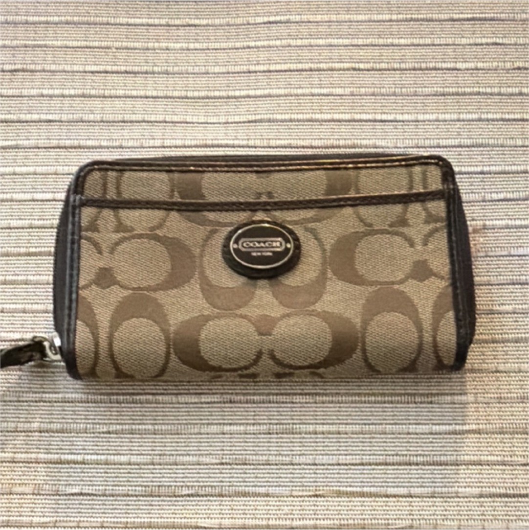 Coach Brown Logo Women's Wristlet Wallet with Zip-Around Accent