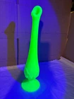 Vintage Fenton glass green satin uranium swung vase GLOWS