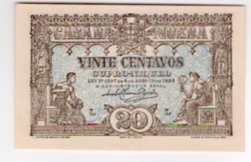 Portugal 1922 20 Centavos   Banco De Portugal Vintage Banknote P100 CU