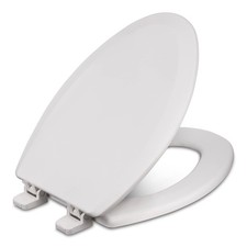 Elongated Wooden Toilet Seat with Cover - Closed Front, White, USA-Made