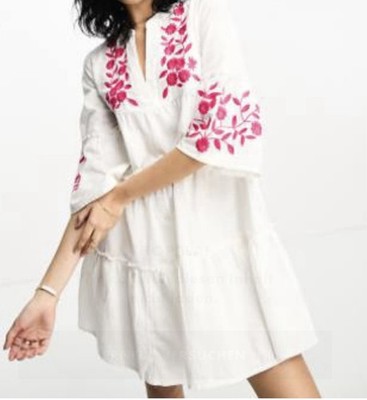 Accessorize Kleid gestuft mit Stickerei Gr. S Weiß NEU !!!