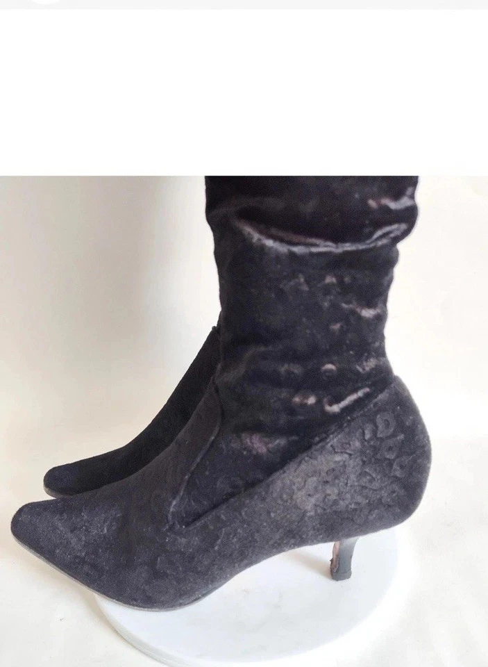 Botas Donald J Pilner Talla 8M Punta Punta Punta Luca Elastizadas Negro Terciopelo Estampado Guepardo Foto 4 de 4