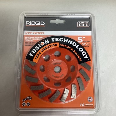 RIDGID 5'' Concrete Grinding Diamond Cup Wheel 18 Segment 5/8''-11