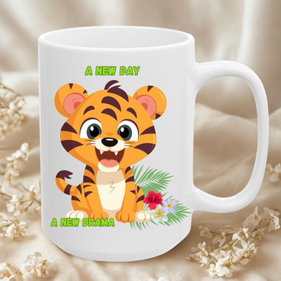 Cheerful tiger cub with dramatic Ceramic Mug, coffee mug, tiger mug, cup