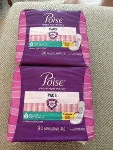 2x POISE Pads Reg Length Level 3 Light 30-Ct 12HR Odor Protection 60 Pads Total