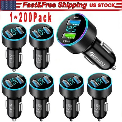 Dual Ports USB Car Cigarette Charger Lighter Digital LED Voltmeter 12V/24V Lot