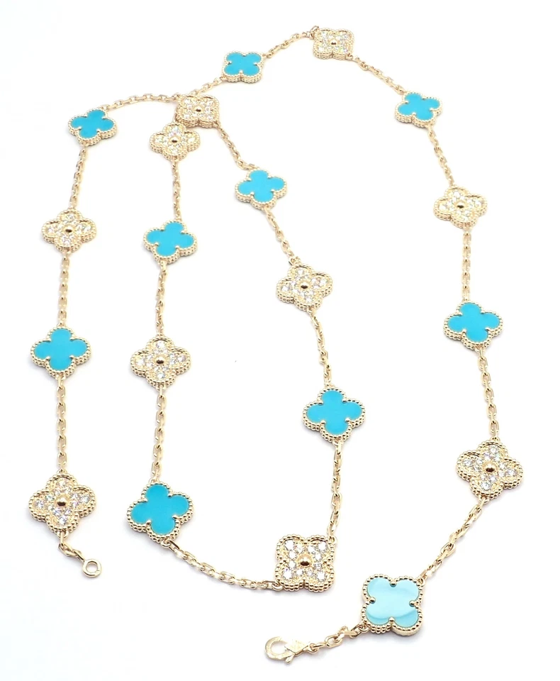 Collar Van Cleef & Arpels Oro Amarillo 18k 20 Motivos Alhambra Diamante Turquesa Foto 3 de 4