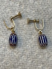Vintage Venetian Murano Art Glass Bead Drop Dangle Screw Back Earrings