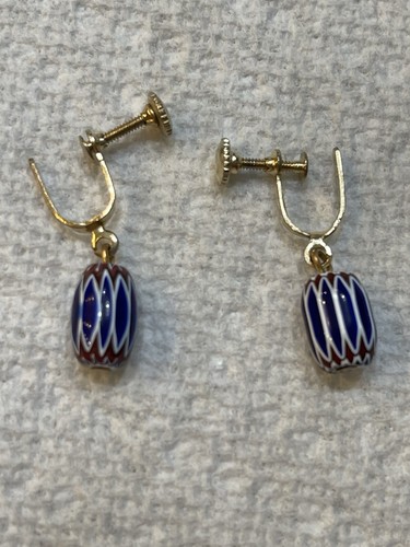 Vintage Venetian Murano Art Glass Bead Drop Dangle Screw Back Earrings