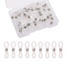 40 Pcs 2cm/0.79inch White and Silver Eyeglass Chain Ends Adjustable Rubber, E...