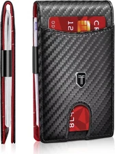 Gostwo Slim Wallet for Men Minimalist Front Pocket Carbon Black & Red 