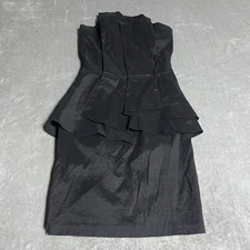 Vtg Jessica McClintock Dress Womens 8 Cocktail Strapless Black Ruffle Peplum