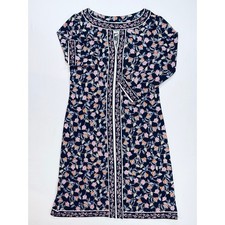 Wisp Floral Print Dress, Navy Pink Orange White Trim, Long Sleeve Sz 0-EUC