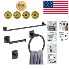 Elegant Matte Black Bathroom Accessories Set - 4-Piece Wall-Mounted Collection
