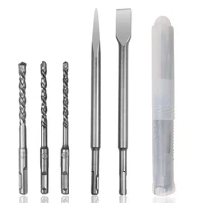 SDS Plus Rotary Hammer Drill Bit and Chisel Set, 5-Piece Set, Concrete Drill Bit