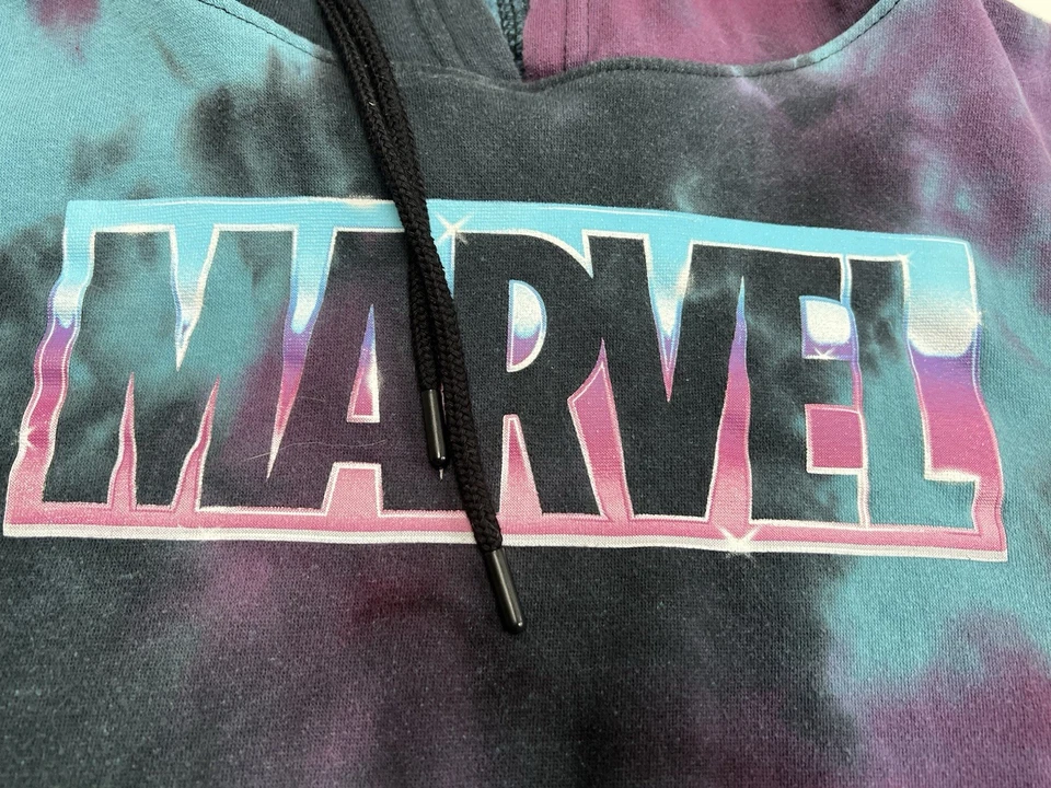 Marvel Tie Dye Sudadera con Capucha Mujer Mediana Pullover Logo Sudadera Púrpura Azul Negro Foto 2 de 3