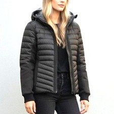 DKNY Sport Women Black Quilted Hybrid Hooded Jacket Size SP