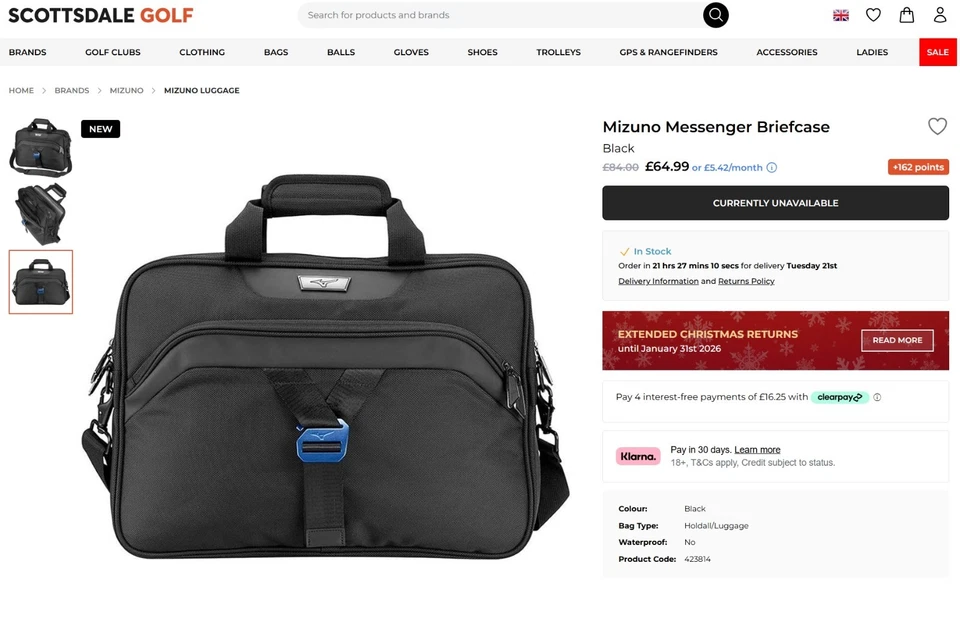 Mizuno Black Laptop Briefcase – Padded Sleeve, Shoulder Strap, Work Bag Black - Image 4 of 4