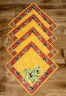 Set of 4 French Provencal Cotton Napkins Olives Green Orange Red  Made In France