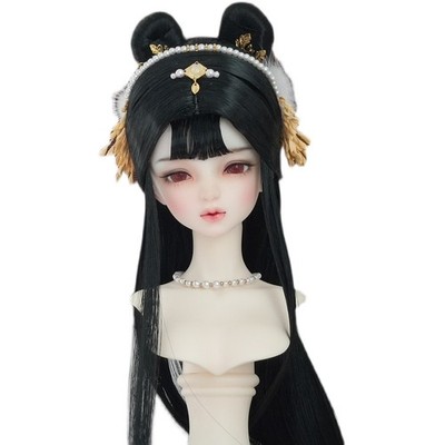 1/6 1/4 1/3 Archaic Style Jade Rabbit Fairy Wig Long Hair Black Fit BJD Doll
