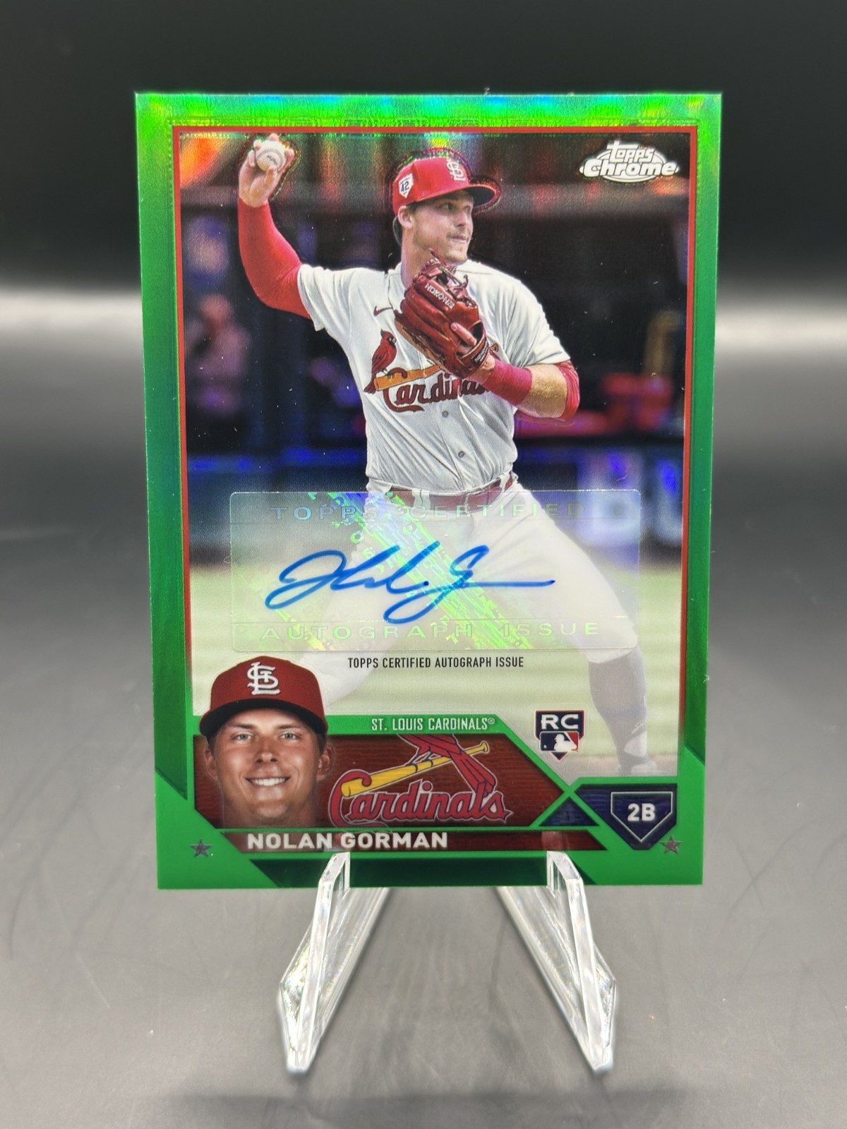 2023 Topps Chrome Update - Autographs Nolan Gorman #AC-NG Green Refractor /99 RC