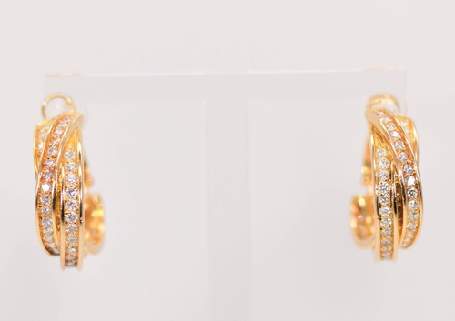 Cartier Trinity Earrings 0.9ct Diamonds 18k Yellow Gold