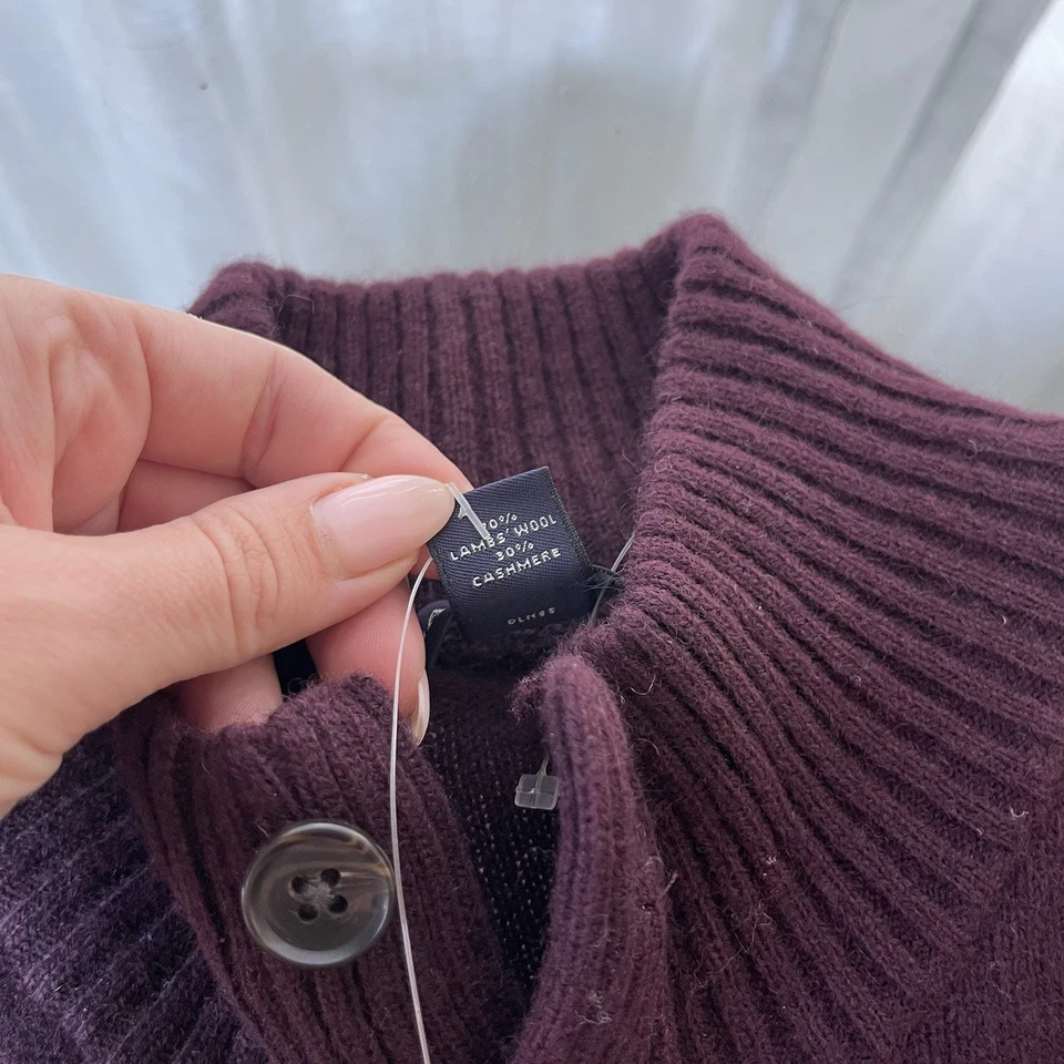 Lands' End Wool Cashmere Henley Mock Neck Sweater Purple Men's L Preppy Office - Image 4 of 4