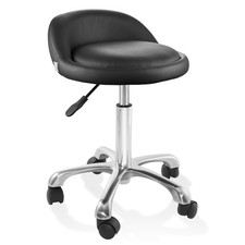 OPEN BOX - Adjustable Rolling Stool Salon Chair with Low Backrest - Black