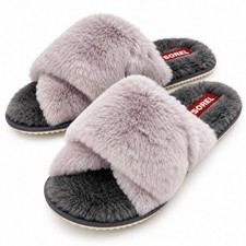 SOREL Go Mail Run Slippers Womens 8 Gray Lilac Faux Fur Plush Slide Shoes