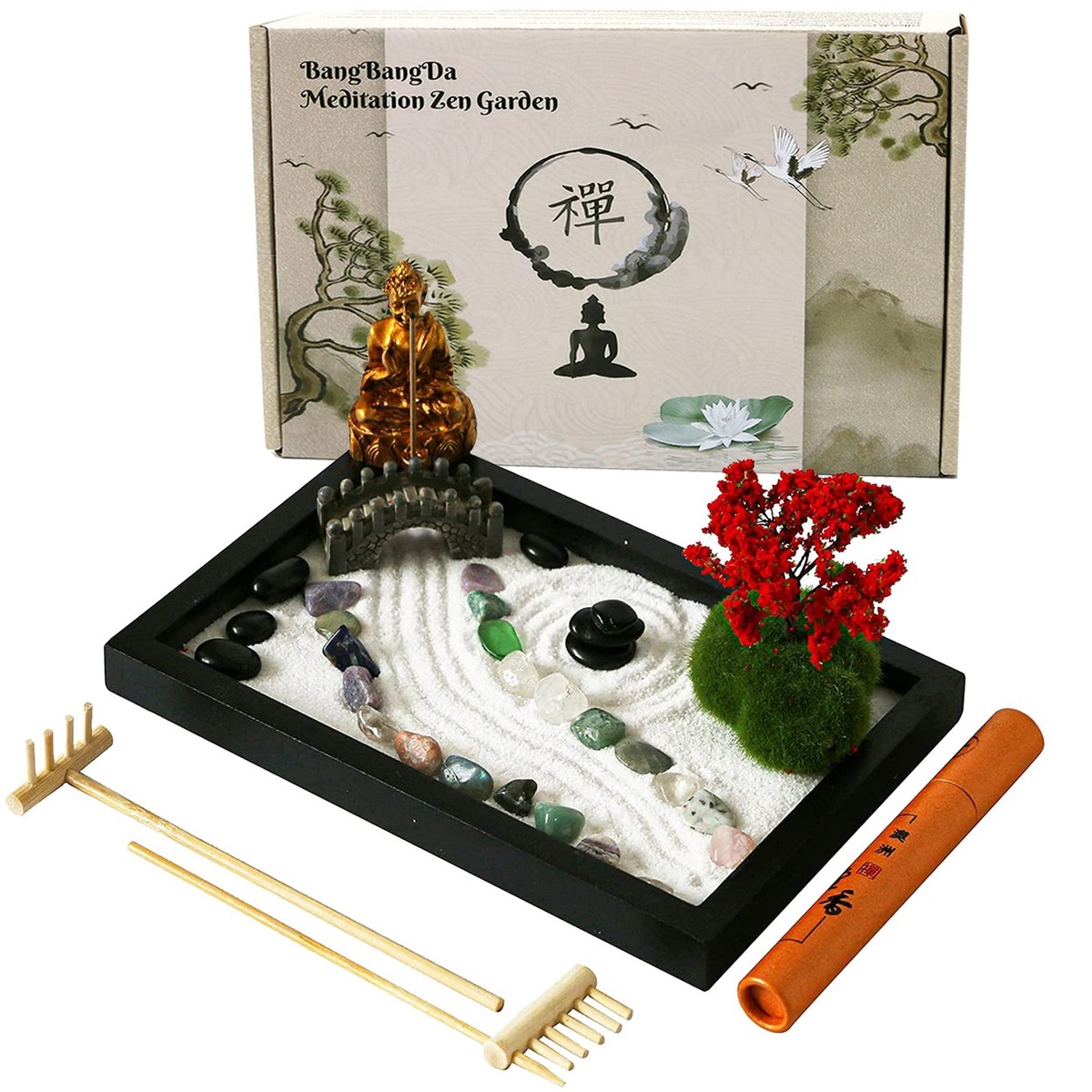 Mini Meditation Zen Garden Kit - Japanese Tabletop Rock Sand