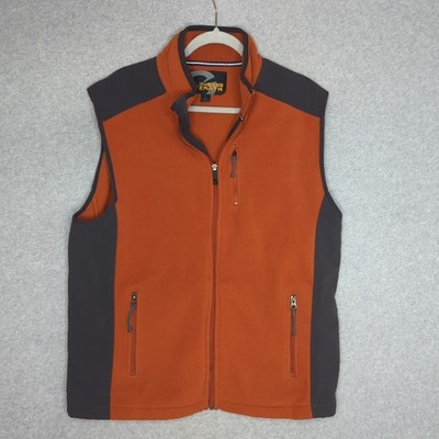 GH Bass Earth Fleece Vest Mens L Orange Brown Full Zip Sleeveless Pockets