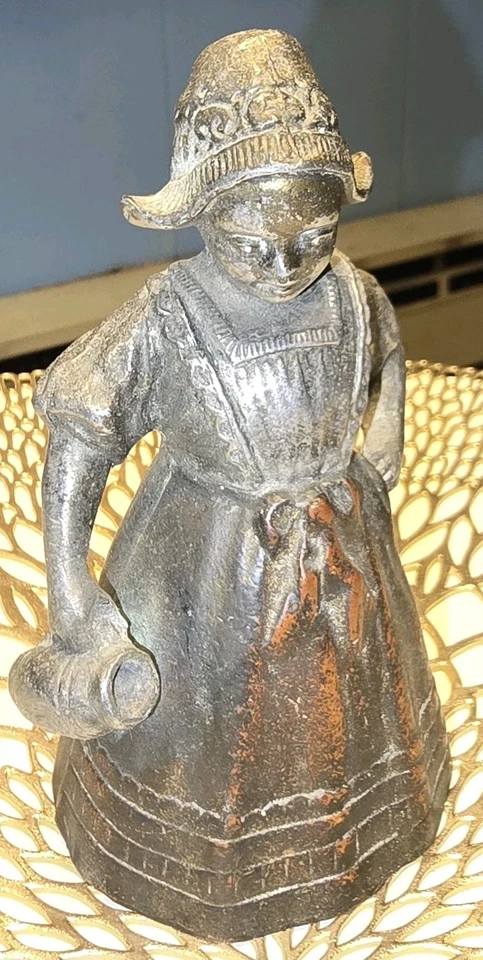 Vintage Bronze Lady Bell | Estatueta Antiga Serva Bell | Decoração Estilo Vitoriano - Imagem 4 de 4