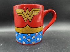 Wonder Woman Gold Glitter 14oz Coffee Mug Red Blue Retro DC Comics