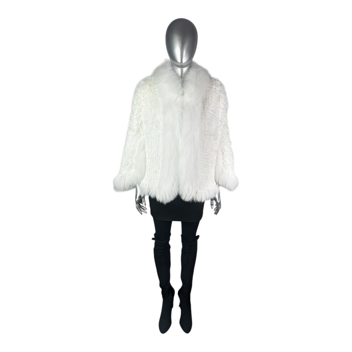 White Knitted REX Rabbit Cape, w/White FOX Trim, Sz S/M  display picture 1