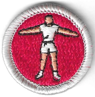 BSA PERSONAL FITNESS MERIT BADGE CURRENT DESIGN TYPE H WHITE PLASTIC BACK #2 CLR