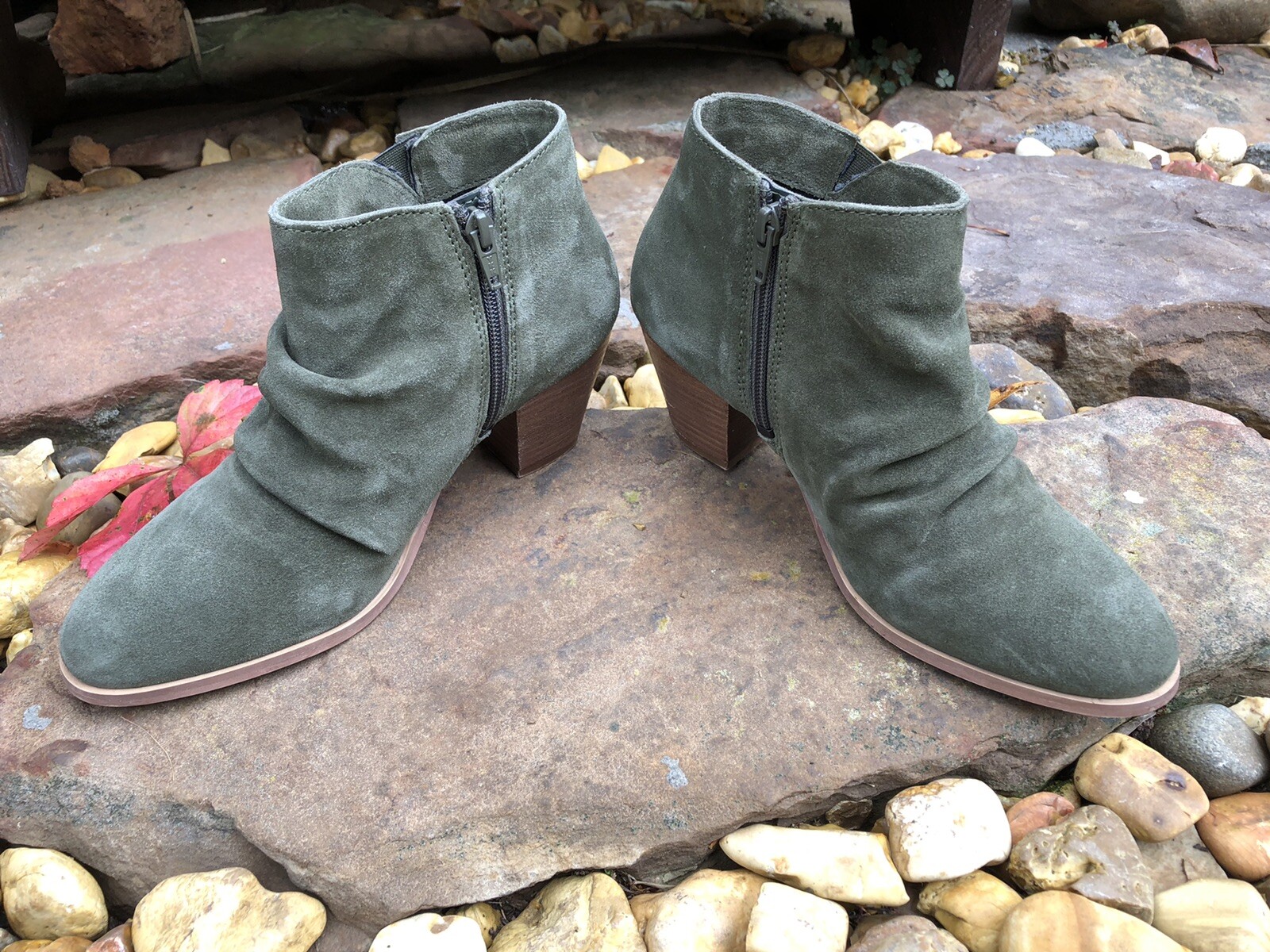 Diba Leather Suede Western Ankle Boot Women's Sz 8.5 Green