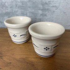 Longaberger Pottery Woven Traditions Blue Votive Cups 3" Set Of 2