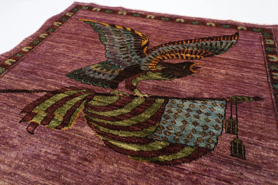 3.5x3.5 FT Birds American flag rug Afghan Hand Knotted Tribal oriental bedroom - Image 3 of 4