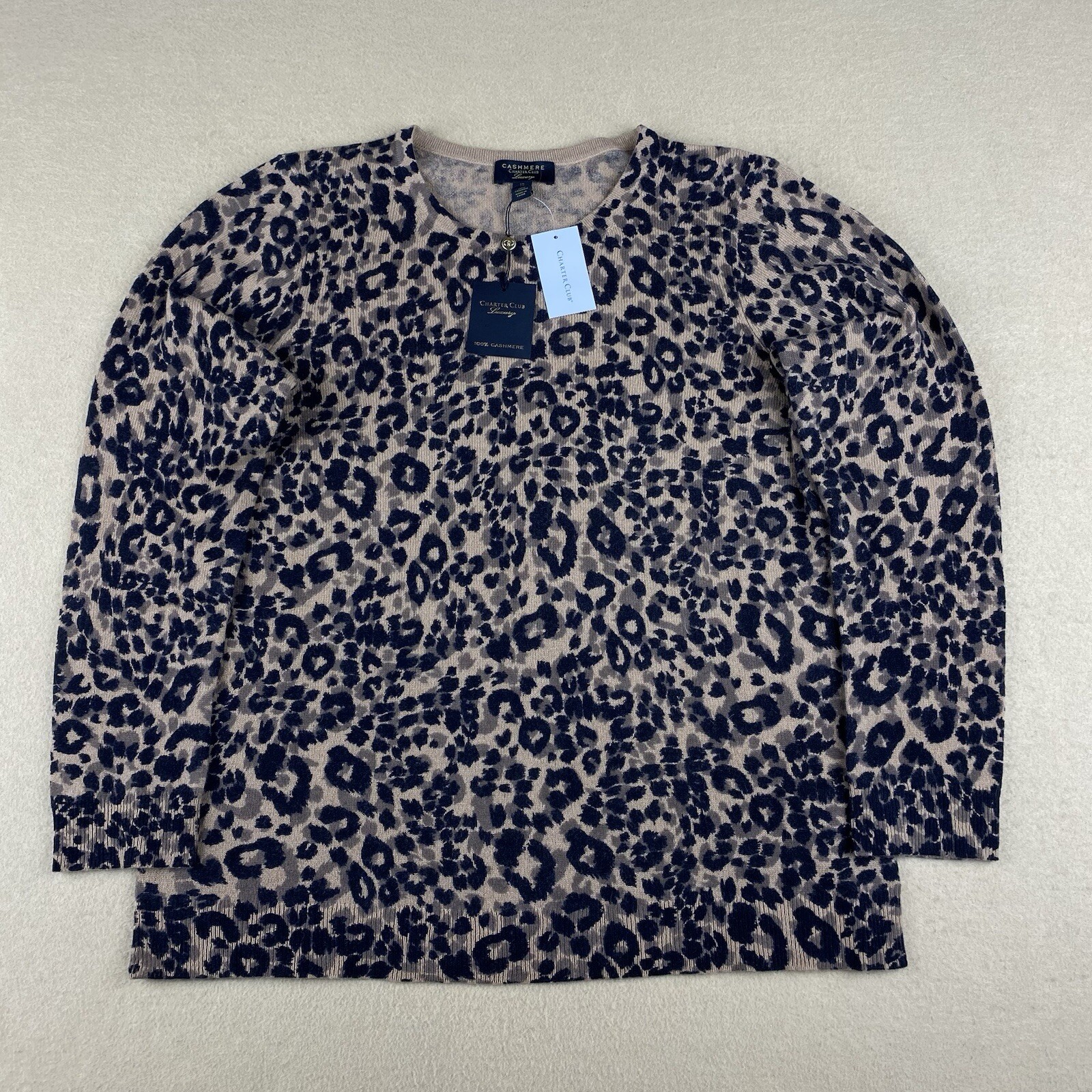 NWT Charter Club Luxury Sweater Womens XL 100% Cashemere Leopard Print Pullover